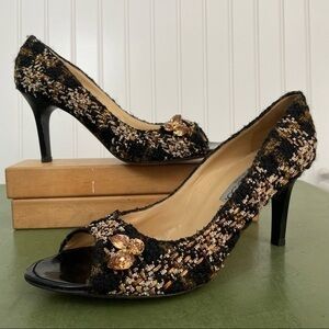 Diane B Tweedy Peep Toe Heels with Gemstones *Italy*